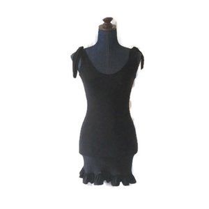 Nasty Gal Ruffle Mini Dress Black Slinky Ties New